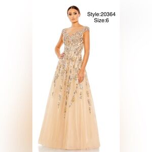 Embellished cap sleeve evening gown